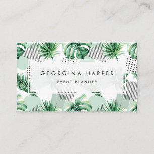 Watercolor Tropical Leaves with Abstract Shapes Business Card