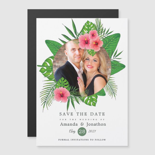 Watercolor Tropical Luau Aloha Wedding Photo Magnetic Invitation (Front/Back)
