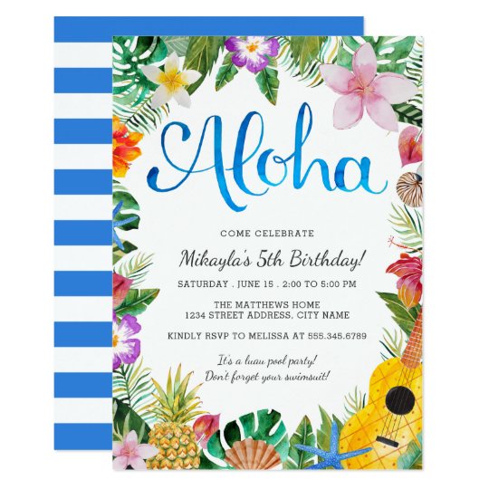 watercolor tropical luau birthday party invite zazzle com au