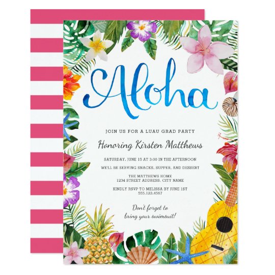 Watercolor Tropical Luau Graduation Party Invite Zazzle Watercolor Tropical Luau Graduation Party Invite Zazzle