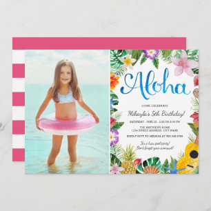 Watercolor Tropical Luau   Photo Birthday Party Invitation
