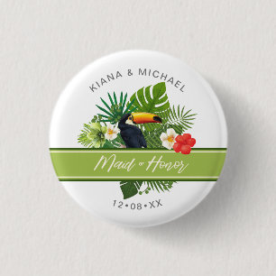Watercolor Tropical Maid of Honour Green ID577  3 Cm Round Badge
