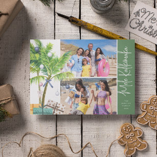 Watercolor Tropical Mele Kalikimaka 2 Photo Holiday Card