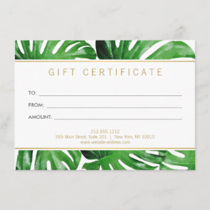 Watercolor Tropical Monstera Gift Certificate Invitation