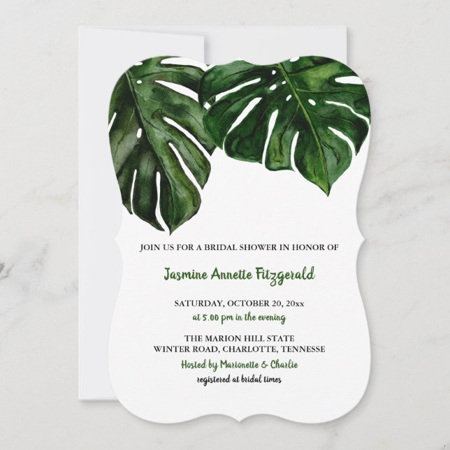 Watercolor Tropical Monstera Green | Bridal Shower Invitation (Front)