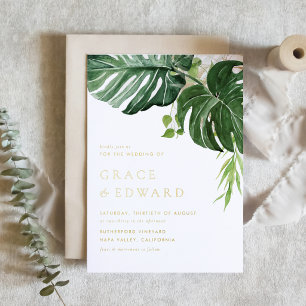 Watercolor Tropical Monstera Greenery Wedding