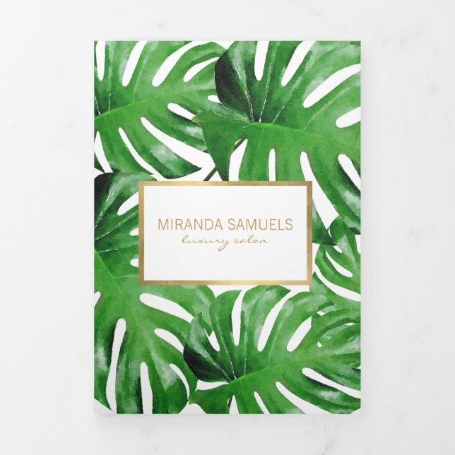 Watercolor Tropical Monstera Leaves Brochure (Cover)