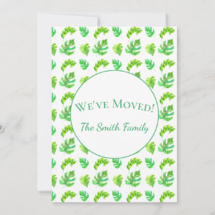Watercolor Tropical Monstera Leaves New Address Announcement
