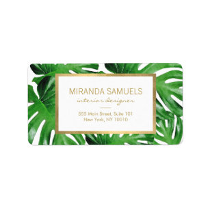 Watercolor Tropical Monstera Leaves Pattern Label
