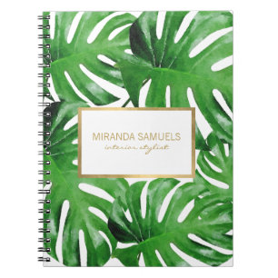 Watercolor Tropical Monstera Leaves Pattern Notebook