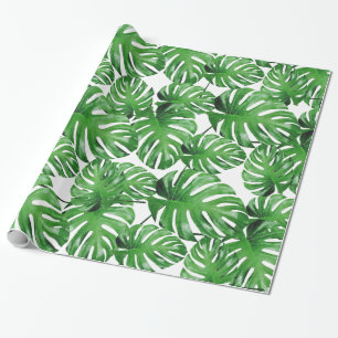 Watercolor Tropical Monstera Leaves Pattern Wrapping Paper