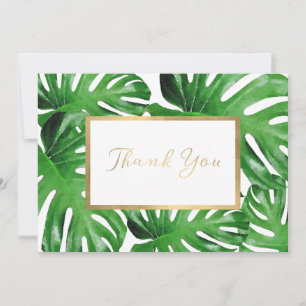 Watercolor Tropical Monstera Leaves Thank You Card