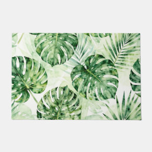 Watercolor Tropical Monstera Palm Leaves Pattern Doormat