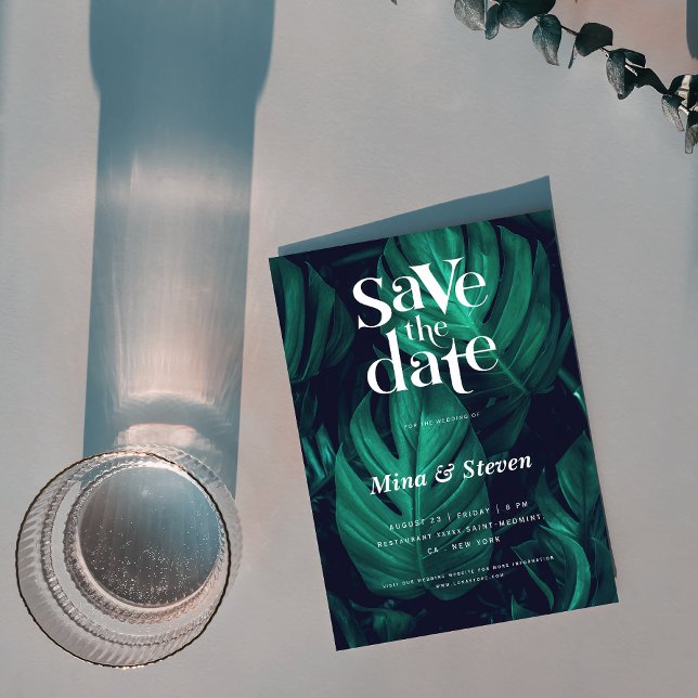 Watercolor tropical Monstera Wedding Save The Date (Creator Uploaded)