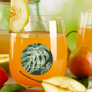 Watercolor tropical Monstera Wedding thank you  Classic Round Sticker