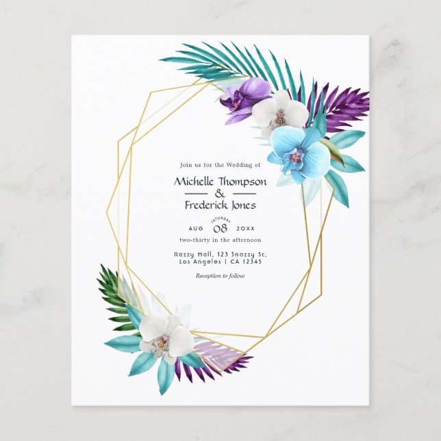 Watercolor Tropical Orchids Geometric Wedding Flyer (Front)