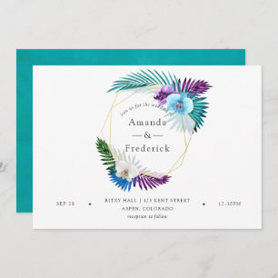Watercolor Tropical Orchids Geometric Wedding Invitation