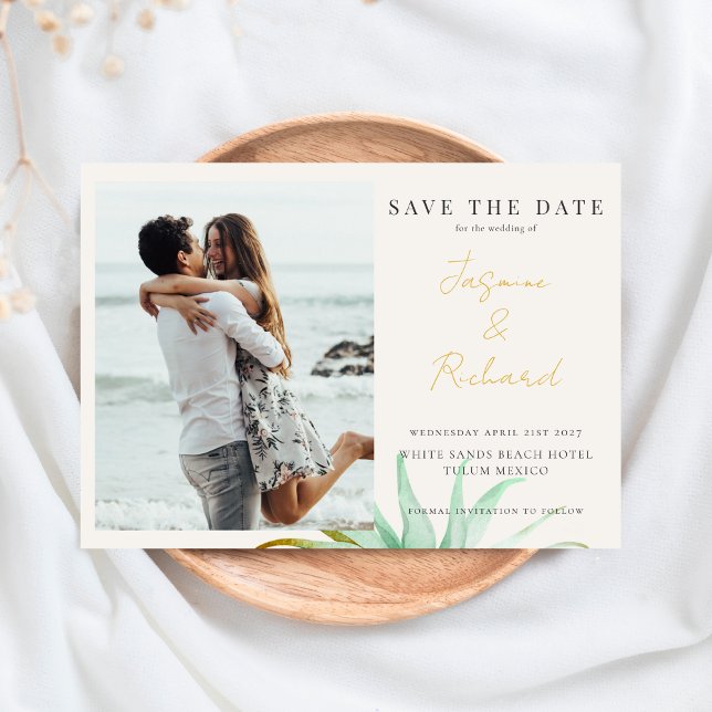 Watercolor Tropical Palm Destination Wedding Photo Save The Date (Creator Uploaded)
