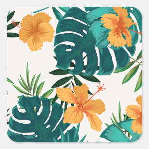 Watercolor Tropical Palm,Hawaiian Hibiskus Square Sticker