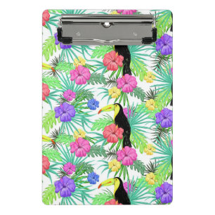 Watercolor Tropical Palm,Hawaiian Hibiskus Toucan Mini Clipboard