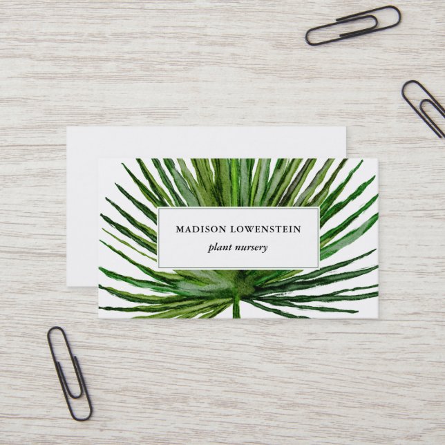 Watercolor Tropical Palm Leaf Botanical  Business Card (Front/Back In Situ)