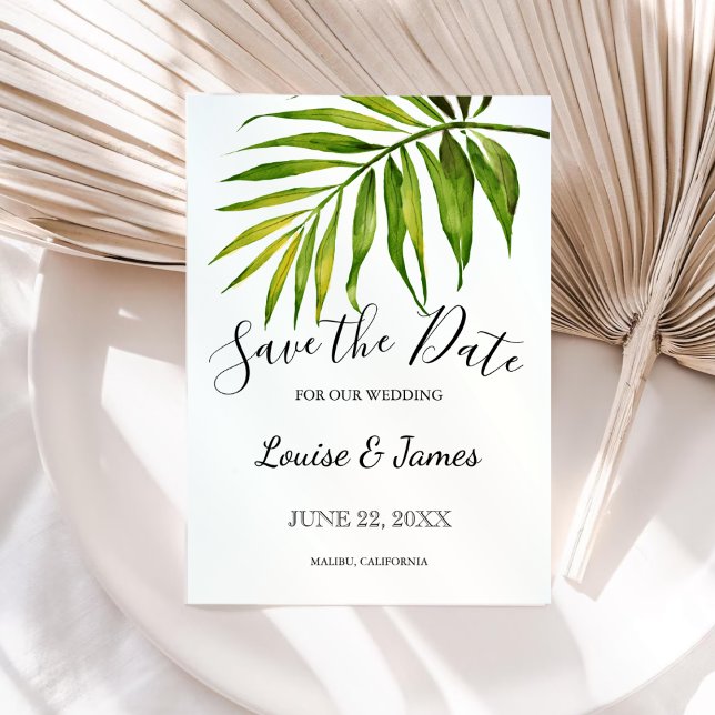 Watercolor Tropical Palm Leaf Botanical Wedding Save The Date (Creator Uploaded)