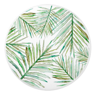 Watercolor Tropical Palm Leaf Ceramic Knob
