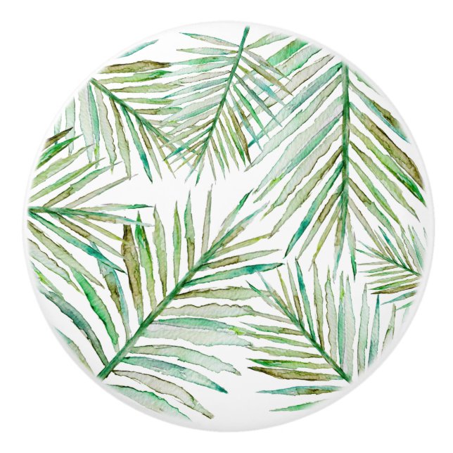 Watercolor Tropical Palm Leaf Ceramic Knob (Front)
