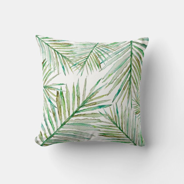 Watercolor Tropical Palm Leaf Cushion (Front)