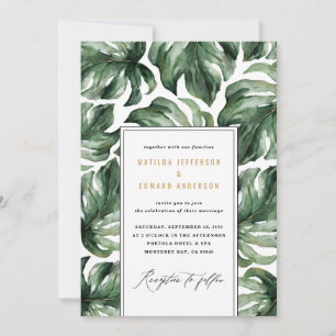 Watercolor tropical palm leaf wedding announcement
