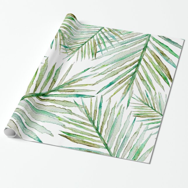 Watercolor Tropical Palm Leaf Wrapping Paper (Unrolled)