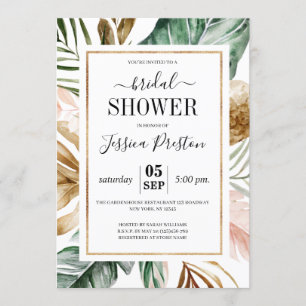 Watercolor Tropical Palm Leaves Bridal Shower Invitation