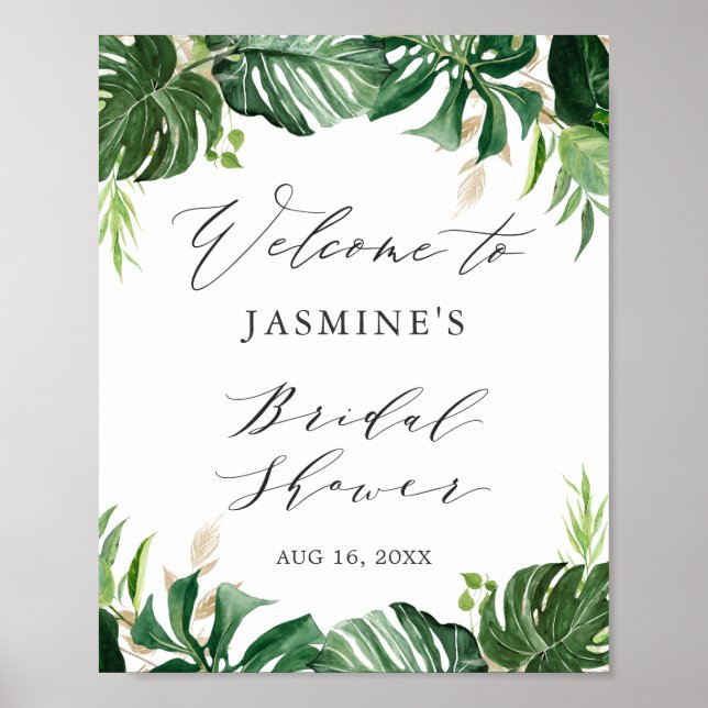Watercolor Tropical Palm Leaves Bridal Shower Sign (Front)