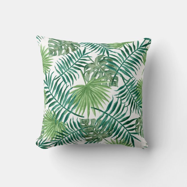 Watercolor Tropical Palm Leaves Cushion (Front)