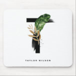 Watercolor Tropical Palm Leaves Letter T Monogram Mouse Pad<br><div class="desc">Customisable letter T monogram mousepad featuring watercolor tropical palm leaf,  faux gold foil leaf and black watercolor brush accents. Personalise this tropical monogram mousepad by your name or other details. This boho letter T monogram mousepad will be perfect as a gift. Other letters are available.</div>