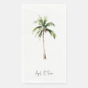 Watercolor Tropical Palm Script Names Wedding Napkin