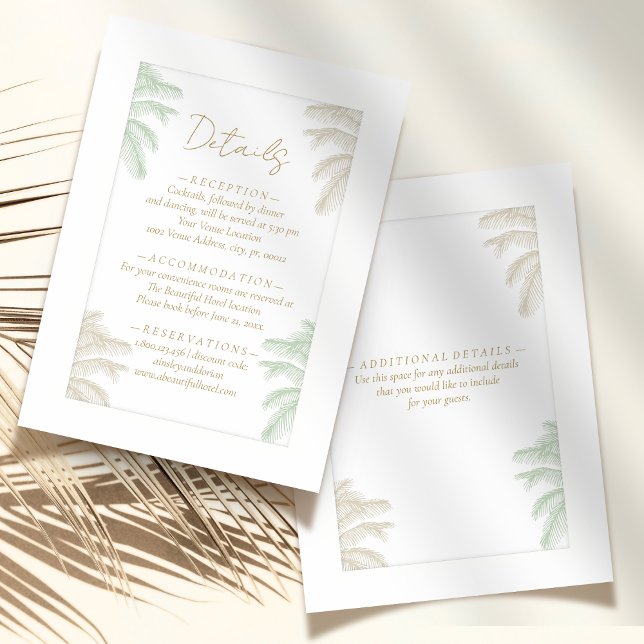 Watercolor Tropical Palm tree Boho Wedding Details Enclosure Card (Creator Uploaded)