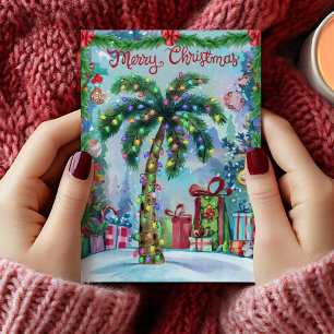 Watercolor Tropical Palm Tree Christmas Card