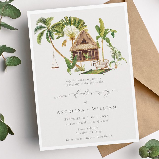 Watercolor Tropical Palm Tree Wedding Invitation (Creator Uploaded)