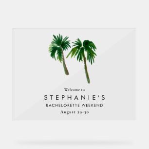 Watercolor Tropical Palm Trees  Bachelorette    Acrylic Sign
