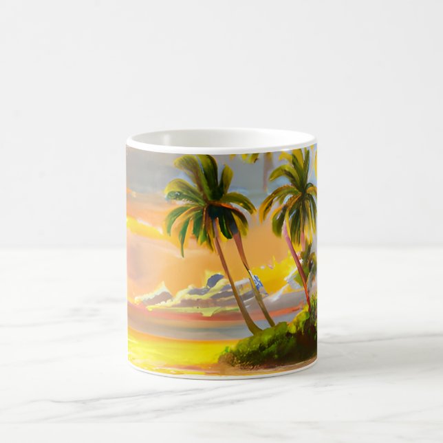 Watercolor Tropical Palm Trees Beach Painting  Coffee Mug (Center)