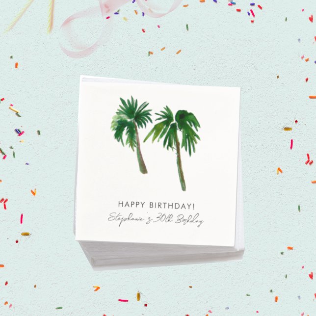 Watercolor Tropical Palm Trees  Birthday Napkin (Creator Uploaded)