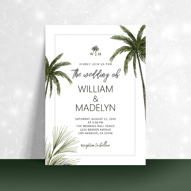  Watercolor Tropical Palm Trees Boho Wedding Invitation (Creator Uploaded)