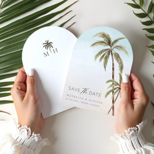 Watercolor Tropical Palm Trees Save The Date Arch