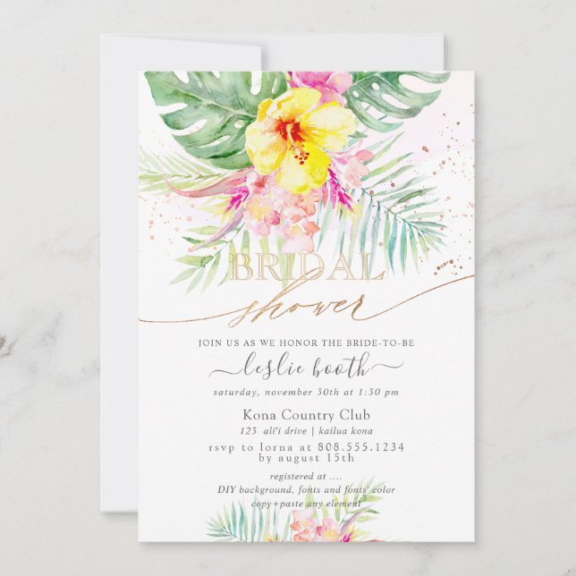 Watercolor Tropical Paradise Bridal Shower Invitat Invitation (Front)