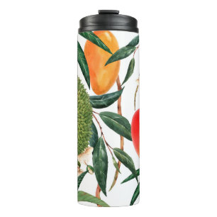 Watercolor tropical pattern, durian fruit, mango o thermal tumbler