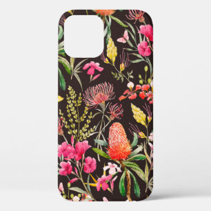 Watercolor tropical pattern , flowers, banksias o iPhone 12 case