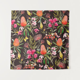 Watercolor tropical pattern , flowers, banksias o tapestry