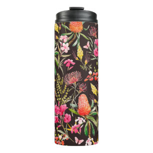 Watercolor tropical pattern , flowers, banksias o thermal tumbler
