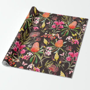 Watercolor tropical pattern , flowers, banksias o wrapping paper